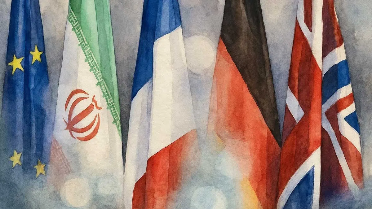 مذاکرات هستهای ایران و اروپا، پرچمهای کشورهای اروپایی و ایران