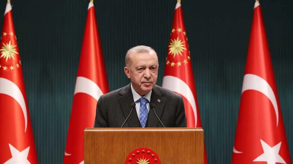 اردوغان در حال سخنرانی درباره مخالفت با طرح تخلیه غزه