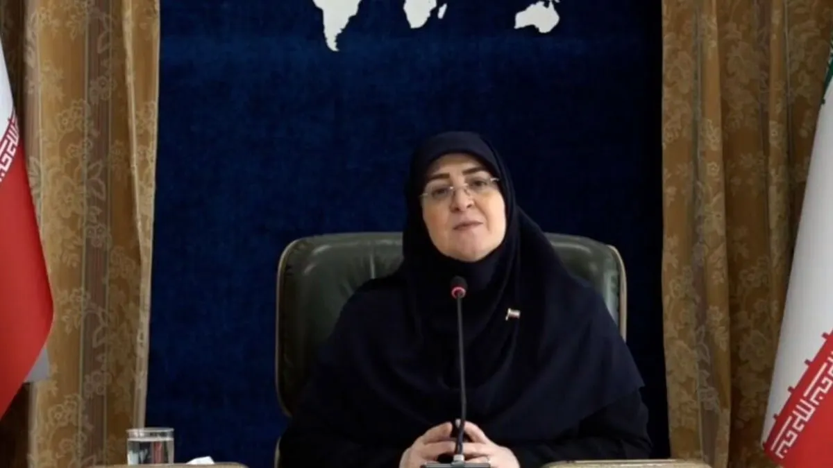 سخنگوی دولت ایران در حال سخنرانی درباره سیاست‌های دفاعی و خارجی
